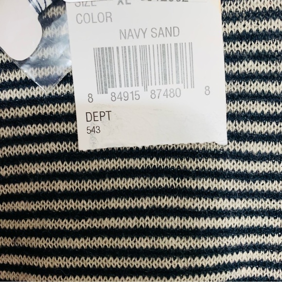 𝅺BLOOMINGDALE'S LINEN Cotton Blend Crewneck Navy Beige Striped Sweater XL NEW - Picture 4 of 5